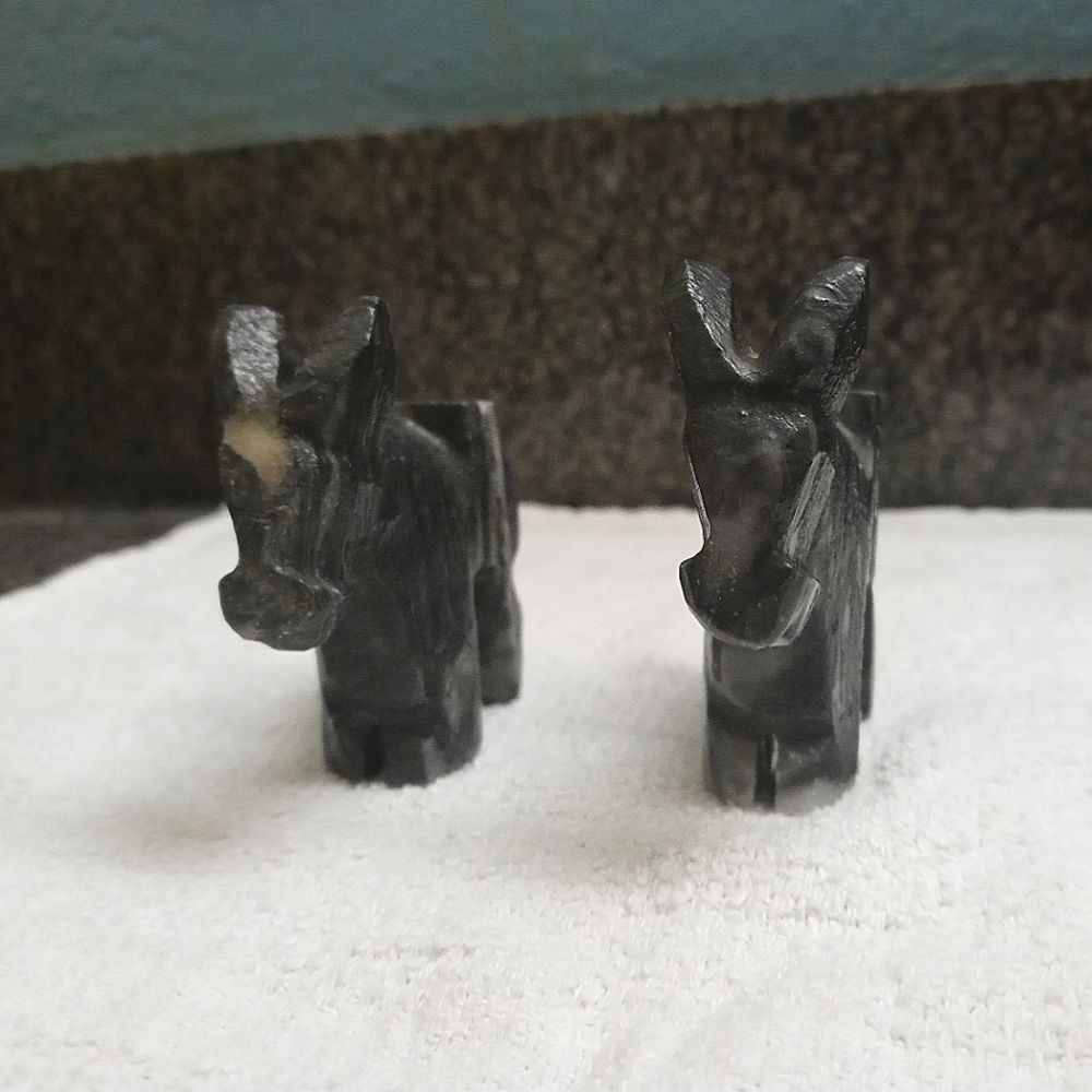 Pair of Vintage Marble pack mules (and horse) Stone Carved Donkey Figurines.